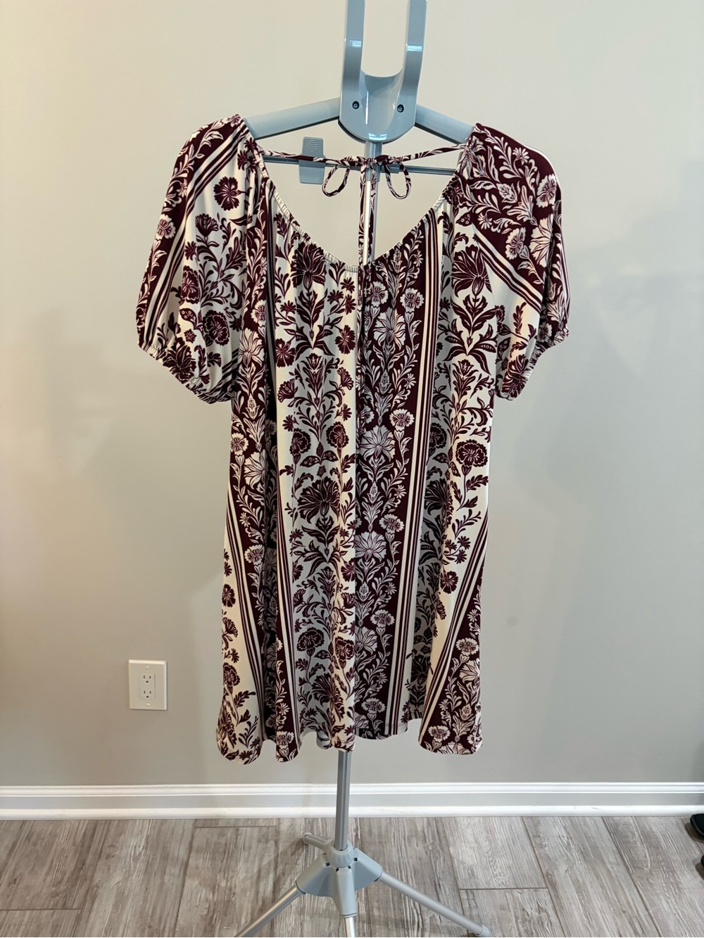 Terra & Sky Cream and Burgundy Floral Peasant Tunic